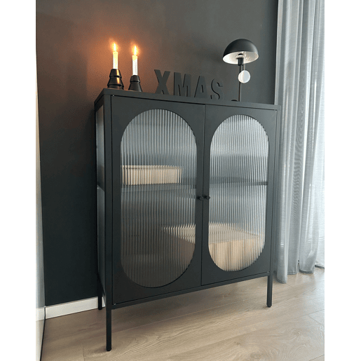 Armário com vitrine SARRE Metal 90 cm Preto