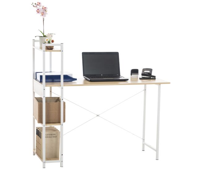 Escritorio poe de madera con estantería, tablero de mdf 120x44cm arena