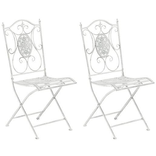 Conjunto de 2 cadeiras de jardim dobráveis em ferro forjado Sibell design rústico Cor Branco