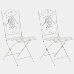 Conjunto de 2 cadeiras de jardim dobráveis em ferro forjado Sibell design rústico Cor Branco