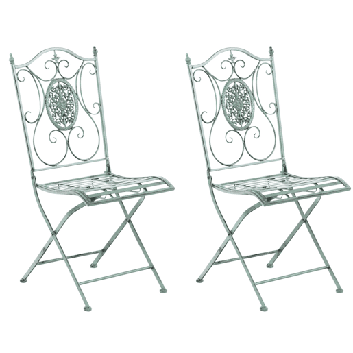 Conjunto de 2 cadeiras de jardim dobráveis em ferro forjado Sibell design rústico Cor Verde