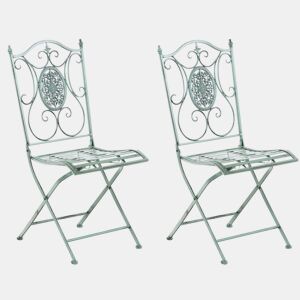 Conjunto de 2 cadeiras de jardim dobráveis em ferro forjado Sibell design rústico Cor Verde