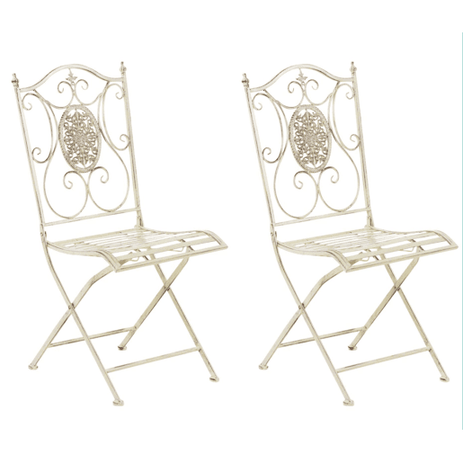 Conjunto de 2 cadeiras de jardim dobráveis em ferro forjado Sibell design rústico Cor Creme