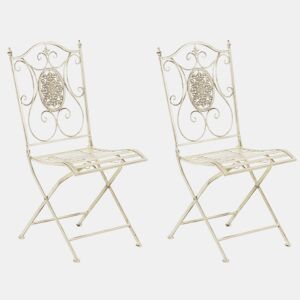 Conjunto de 2 cadeiras de jardim dobráveis em ferro forjado Sibell design rústico Cor Creme