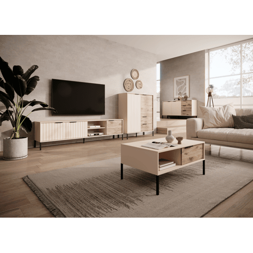 RAVE 150 2D2SB Cómoda com gavetas e compartimentos 154x40x82cm Cor Madeira  Bege