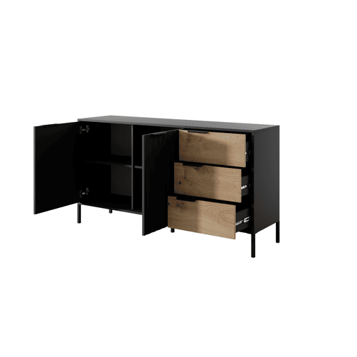 RAVE 150 2D2SB Cómoda com gavetas e compartimentos 154x40x82cm Cor Madeira  Preto