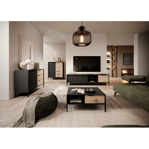 RAVE 150 2D2SB Cómoda com gavetas e compartimentos 154x40x82cm Cor Madeira  Preto