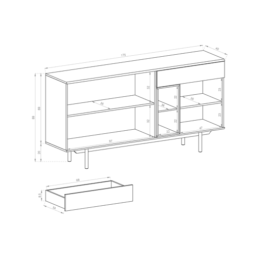 INOX IK175 Cómoda design contemporâneo 175x40x89cm Cor cinzento claro