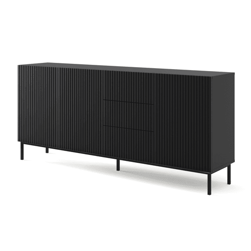 Cómoda RavennaB três armários e três gavetas 200x42x89cm Preto