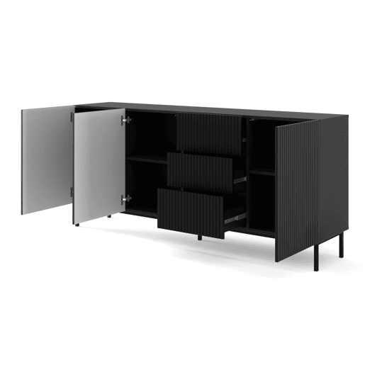 Cómoda RavennaB três armários e três gavetas 200x42x89cm Preto