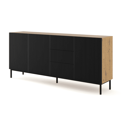 Cómoda RavennaB três armários e três gavetas 200x42x89cm Madeira e preto