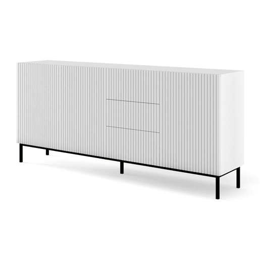 Cómoda RavennaB três armários e três gavetas 200x42x89cm Branco com pés pretos