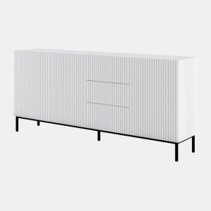 Cómoda RavennaB três armários e três gavetas 200x42x89cm Branco com pés pretos