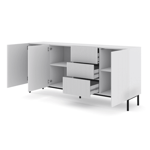 Cómoda RavennaB três armários e três gavetas 200x42x89cm Branco com pés pretos