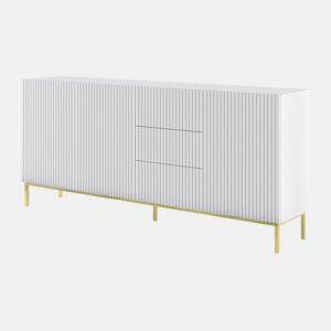 Cómoda RavennaB três armários e três gavetas 200x42x89cm cor Branco, pernas douradas