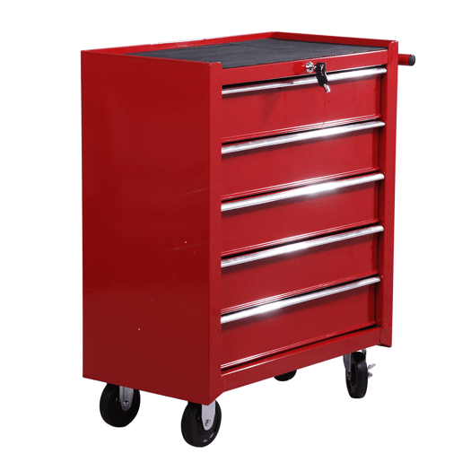 HOMCOM Carrinho de Ferramentas para Oficina com Rodas e 5 Gavetas Fechadura e Alça Lateral 67,5x33x77 cm Vermelho