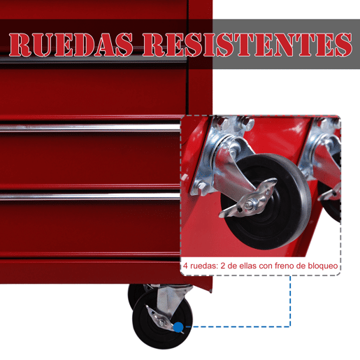 HOMCOM Carrinho de Ferramentas para Oficina com Rodas e 5 Gavetas Fechadura e Alça Lateral 67,5x33x77 cm Vermelho