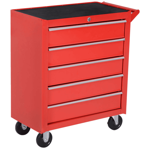 DURHAND Carrinho de Ferramentas com 5 Gavetas Rodas Trava Armário de Armazenamento para Oficina de Garagem e Chapa de Aço 69x33x75 cm Vermelho