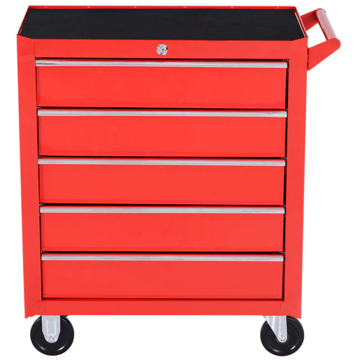 DURHAND Carrinho de Ferramentas com 5 Gavetas Rodas Trava Armário de Armazenamento para Oficina de Garagem e Chapa de Aço 69x33x75 cm Vermelho