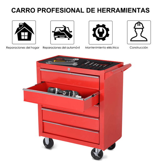 DURHAND Carrinho de Ferramentas com 5 Gavetas Rodas Trava Armário de Armazenamento para Oficina de Garagem e Chapa de Aço 69x33x75 cm Vermelho