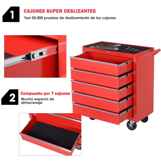DURHAND Carrinho de Ferramentas com 5 Gavetas Rodas Trava Armário de Armazenamento para Oficina de Garagem e Chapa de Aço 69x33x75 cm Vermelho