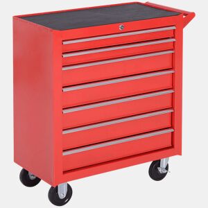 DURHAND Carrinho de ferramentas com 7 gavetas Caixa de oficina Armário de arrumação com fecho para oficina, garagem e casa Rodas de chapa de aço 69x33x75cm Vermelho