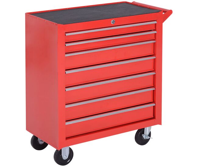 Durhand carro de herramientas con 7 cajones, carro de taller con cerradura, asa, 2 ruedas con freno de bloqueo, para garaje, hogar, rojo