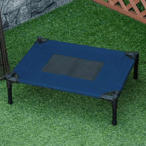 PawHut Cama para Animais de Estimação Cama Elevada para Cães Gatos Portátil Tecido Transpirável para Exterior Interior 61x46x18cm Azul  Preto