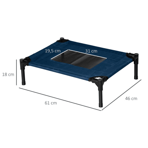 PawHut Cama para Animais de Estimação Cama Elevada para Cães Gatos Portátil Tecido Transpirável para Exterior Interior 61x46x18cm Azul  Preto