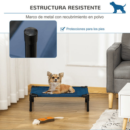 PawHut Cama para Animais de Estimação Cama Elevada para Cães Gatos Portátil Tecido Transpirável para Exterior Interior 61x46x18cm Azul  Preto
