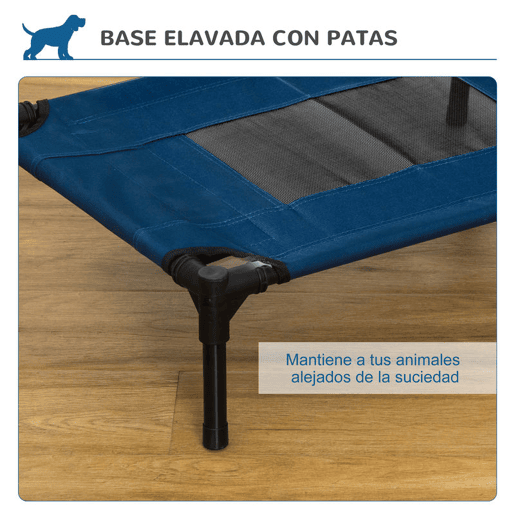 PawHut Cama para Animais de Estimação Cama Elevada para Cães Gatos Portátil Tecido Transpirável para Exterior Interior 61x46x18cm Azul  Preto