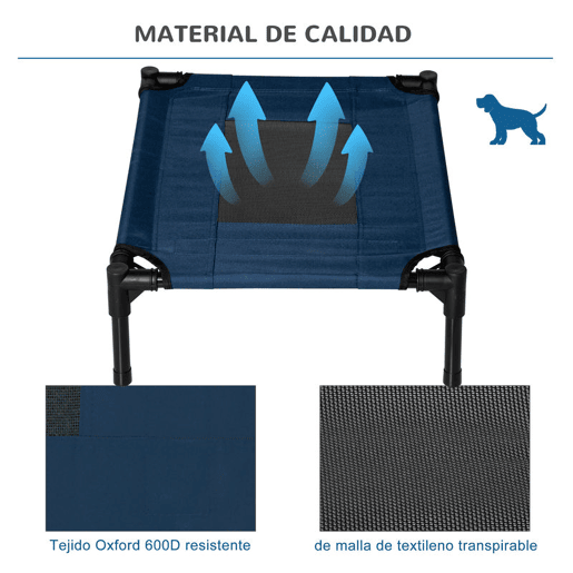 PawHut Cama para Animais de Estimação Cama Elevada para Cães Gatos Portátil Tecido Transpirável para Exterior Interior 61x46x18cm Azul  Preto