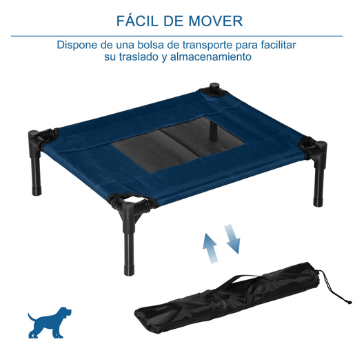 PawHut Cama para Animais de Estimação Cama Elevada para Cães Gatos Portátil Tecido Transpirável para Exterior Interior 61x46x18cm Azul  Preto