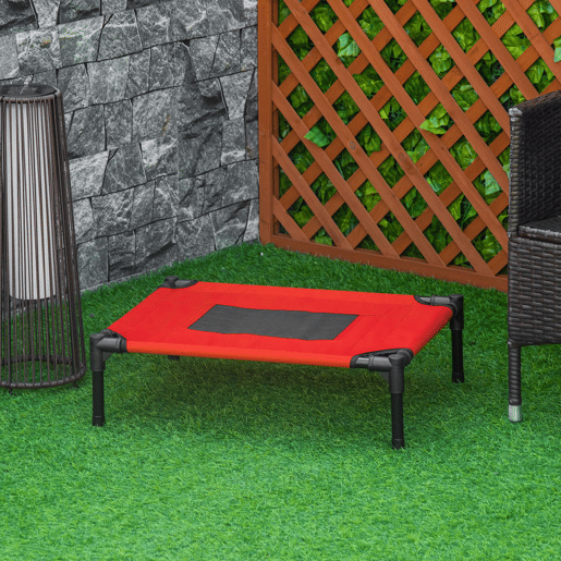 PawHut Cama para animais de estimação Cães Gatos Cama elevada Interior Exterior Cama para cães em malha respirável Interior Exterior 61x46x18 cm Vermelho