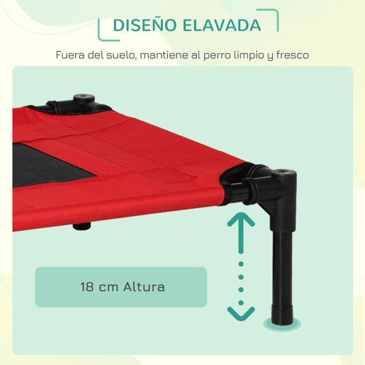 PawHut Cama para animais de estimação Cães Gatos Cama elevada Interior Exterior Cama para cães em malha respirável Interior Exterior 61x46x18 cm Vermelho