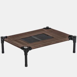 PawHut PawHut Cama elevada para cães e gatos Cama portátil para animais de estimação com área de malha respirável e tecido Oxford Estrutura de aço para interior e exterior 61x46x18 cm Castanho