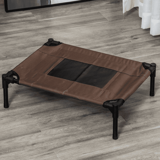 PawHut PawHut Cama elevada para cães e gatos Cama portátil para animais de estimação com área de malha respirável e tecido Oxford Estrutura de aço para interior e exterior 61x46x18 cm Castanho