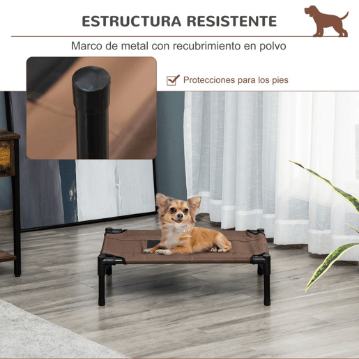 PawHut PawHut Cama elevada para cães e gatos Cama portátil para animais de estimação com área de malha respirável e tecido Oxford Estrutura de aço para interior e exterior 61x46x18 cm Castanho