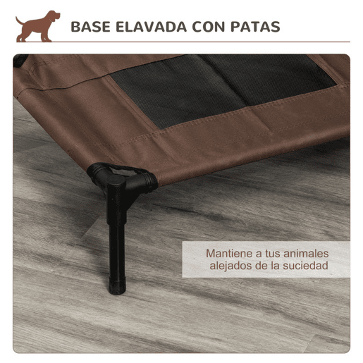 PawHut PawHut Cama elevada para cães e gatos Cama portátil para animais de estimação com área de malha respirável e tecido Oxford Estrutura de aço para interior e exterior 61x46x18 cm Castanho