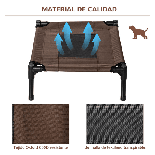 PawHut PawHut Cama elevada para cães e gatos Cama portátil para animais de estimação com área de malha respirável e tecido Oxford Estrutura de aço para interior e exterior 61x46x18 cm Castanho