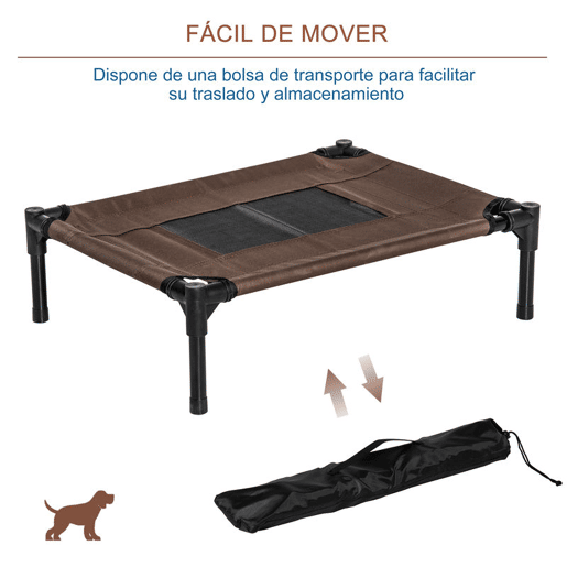 PawHut PawHut Cama elevada para cães e gatos Cama portátil para animais de estimação com área de malha respirável e tecido Oxford Estrutura de aço para interior e exterior 61x46x18 cm Castanho
