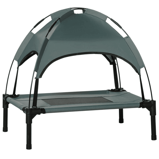 PawHut Cama Elevada para Animais de Estimação Portátil com Toldo Amovível Tecido Respirável para Interior e Exterior 61x46x62 cm Cinza