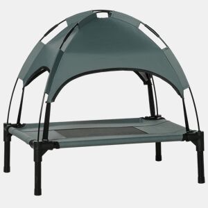 PawHut Cama Elevada para Animais de Estimação Portátil com Toldo Amovível Tecido Respirável para Interior e Exterior 61x46x62 cm Cinza