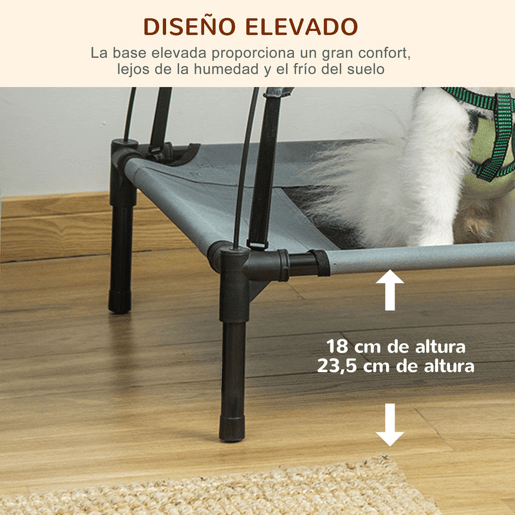 PawHut Cama Elevada para Animais de Estimação Portátil com Toldo Amovível Tecido Respirável para Interior e Exterior 61x46x62 cm Cinza