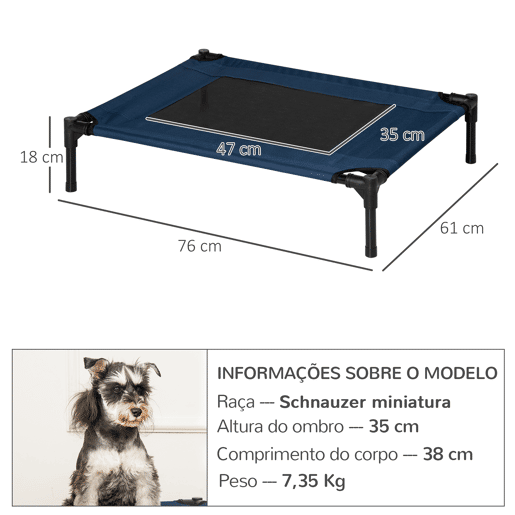 PawHut Cama elevada para cães e gatos Cama portátil para animais de estimação com área de malha respirável e tecido Oxford Estrutura de aço para interior e exterior 76,2x61x18 cm Azul
