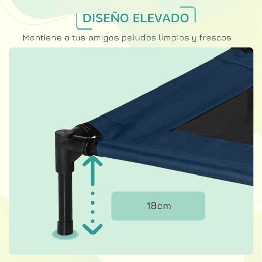 PawHut Cama elevada para cães e gatos Cama portátil para animais de estimação com área de malha respirável e tecido Oxford Estrutura de aço para interior e exterior 76,2x61x18 cm Azul
