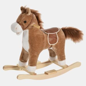 HOMCOM Cavalinho de Baloiço para Bebés com mais de 36 Meses Brinquedo de Baloiço em Pelúcia Macio com Música Sons de Relinchar Sons de Galope Boca e Cauda em Movimento 65x32,5x61 cm Castanho