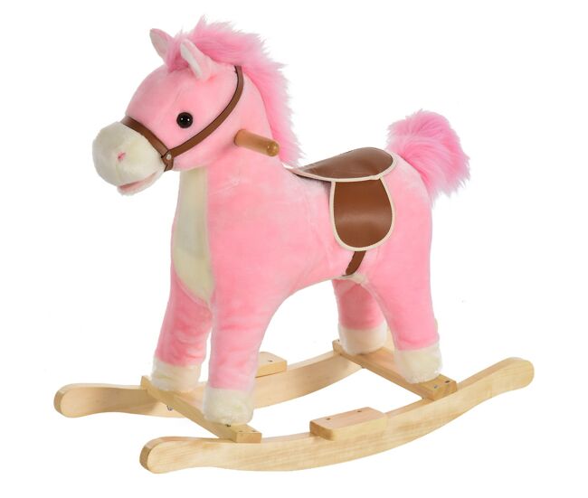 Homcom caballo balancín para bebé de 36 a 72 meses juguete balancín de felpa suave con música relinchos sonidos de galope boca y cola móviles