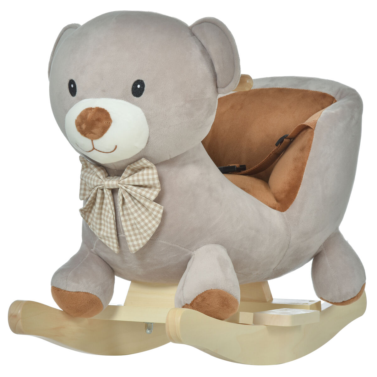 Homcom caballito balancín para bebé de 18-36 meses caballo balancín de peluche suave con forma de oso con sonido manillar y reposapiés 60x33x50 cm gris
