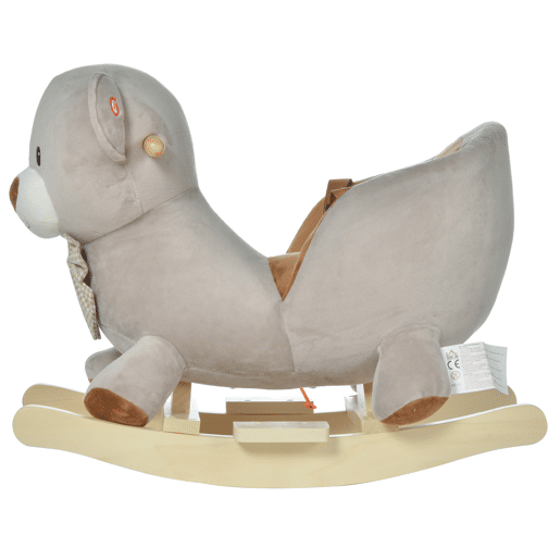HOMCOM Cavalo de balanço para bebê acima de 18 meses Cavalo Baloiço de pelúcia macio com forma de urso com guiador e apoio de pés 60x33x50 cm Cinza